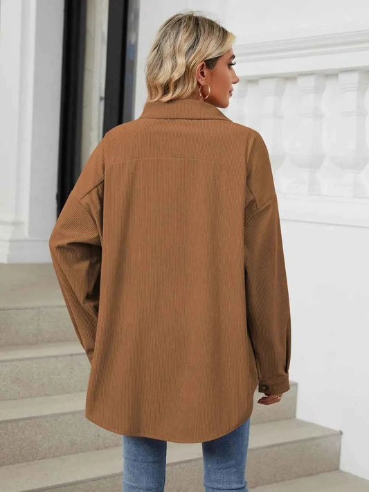 Collared Neck Long Sleeve Dropped Shoulder Shirt