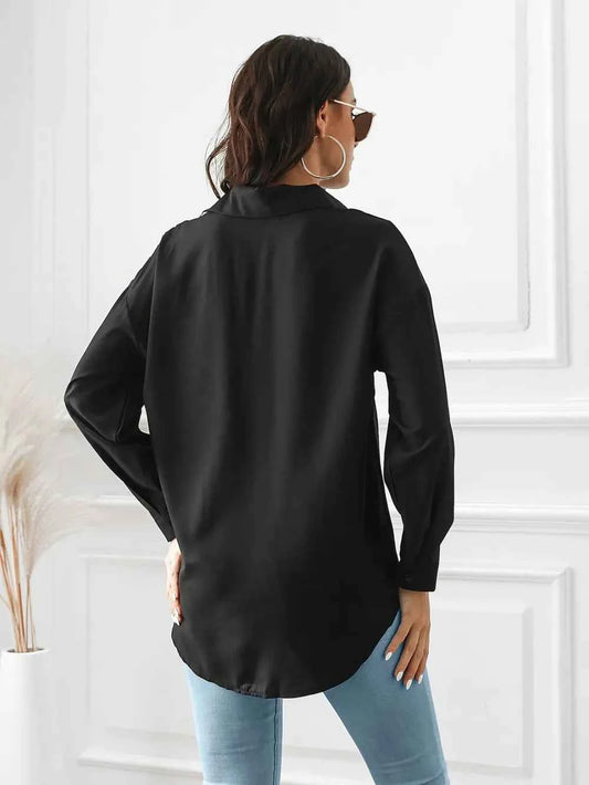 Contrast Button Up Long Sleeve Shirt