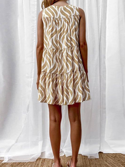 Printed V-Neck Sleeveless Mini Dress