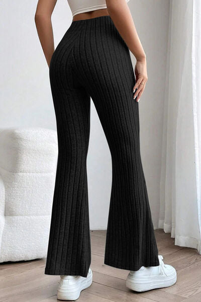 Basic Bae Full Size Ribbed High Waist Flare Pants elegancydose