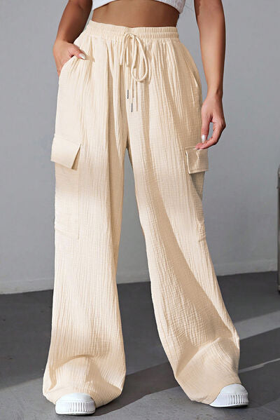 Drawstring Pocketed Wide Leg Pants elegancydose
