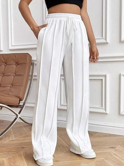 Drawstring Wide Leg Pants with Pockets elegancydose