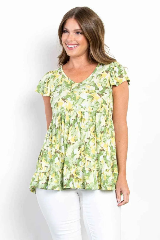 Be Stage Full Size Floral Ruffled Babydoll Top