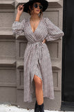 Perfee Slit Printed Surplice Balloon Sleeve Dress