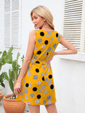 Tied Polka Dot V-Neck Dress