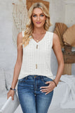 Eyelet Decorative Button V-Neck Tank