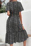 Perfee Leopard Print Short Sleeve Midi Dress