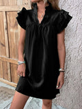 Ruffled Notched Cap Sleeve Mini Dress