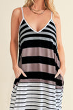 Pocketed Striped V-Neck Sleeveless Cami Dress