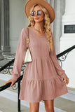 V-Neck Long Sleeve Mini Dress