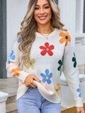 Angel Wings Flower Round Neck Long Sleeve Sweater