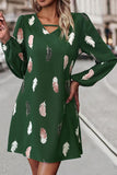 Feather Print V-Neck Dress