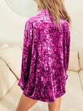 Collared Neck Long Sleeve Velvet Shirt