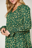 Double Take Full Size Printed Ruffle Hem Long Sleeve Tiered Dress