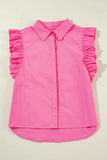 Ruffled Collared Neck Cap Sleeve Shirt
