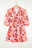 Ruffled Printed Tie Neck Mini Dress
