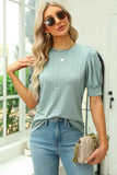 Openwork Round Neck Short Sleeve Blouse