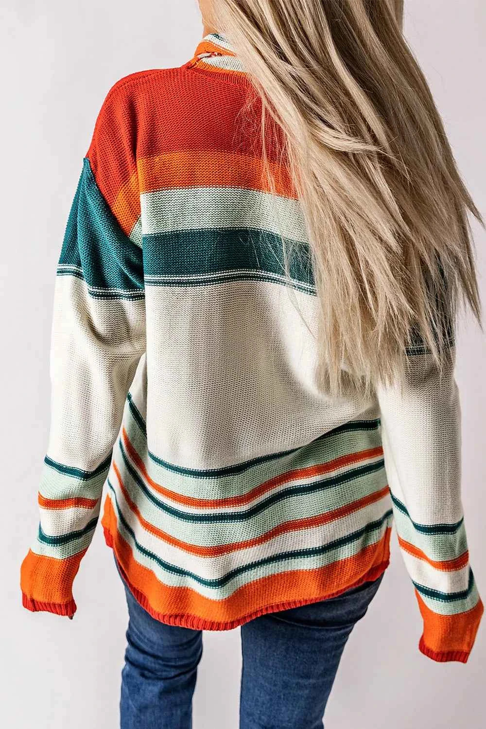 Contrast Striped Turtleneck Dropped Shoulder Sweater