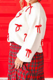 Bow Trim Round Neck Long Sleeve Sweater