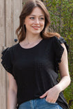 Eyelet Round Neck Flutter Sleeve Blouse