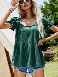 Scoop Neck Flounce Sleeve Blouse