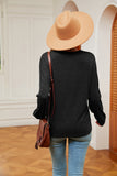 Contrast V-Neck Long Sleeve Blouse