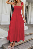Tie-Shoulder Smocked Tiered Dress