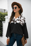 Animal Print Color Block Waffle-Knit Top