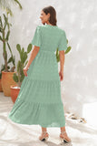 Swiss Dot Tied Surplice Short Sleeve Dress