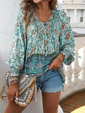 Devine Bohemian Tie Neck Lantern Sleeve Blouse