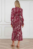 Printed V-Neck Smocked Midi Dress
