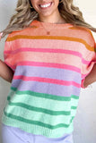 Striped Round Neck Half Sleeve Sweater