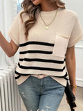 Devine Striped Round Neck Short Sleeve Sweater