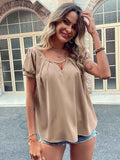 Ivy Lane Pearl Detail Notched Short Sleeve Blouse