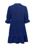 Tiered Notched Half Sleeve Dress