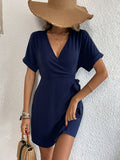 Perfee Tied Cuffed Sleeve Surplice Dress