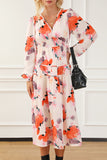 Printed V-Neck Balloon Sleeve Dress