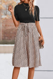 Perfee Printed Short Sleeve Belted Dress