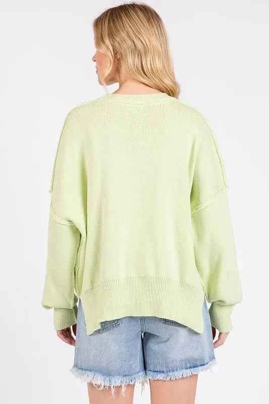 Mittoshop Side Slit Round Neck Drop Shoulder Sweater