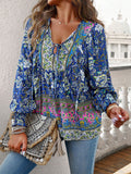 Devine Bohemian Tie Neck Lantern Sleeve Blouse