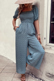 Perfee Printed Square Neck Jumpsuit with Pockets