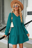 V-Neck Long Sleeve Mini Dress