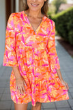 Tiered Printed Notched Mini Dress