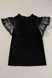 Ruffled Mock Neck Cap Sleeve Blouse