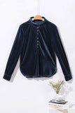 Frill Half Button Mock Neck Long Sleeve Blouse