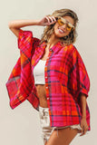 BiBi Button Up Dolman Sleeve Plaid Shirt