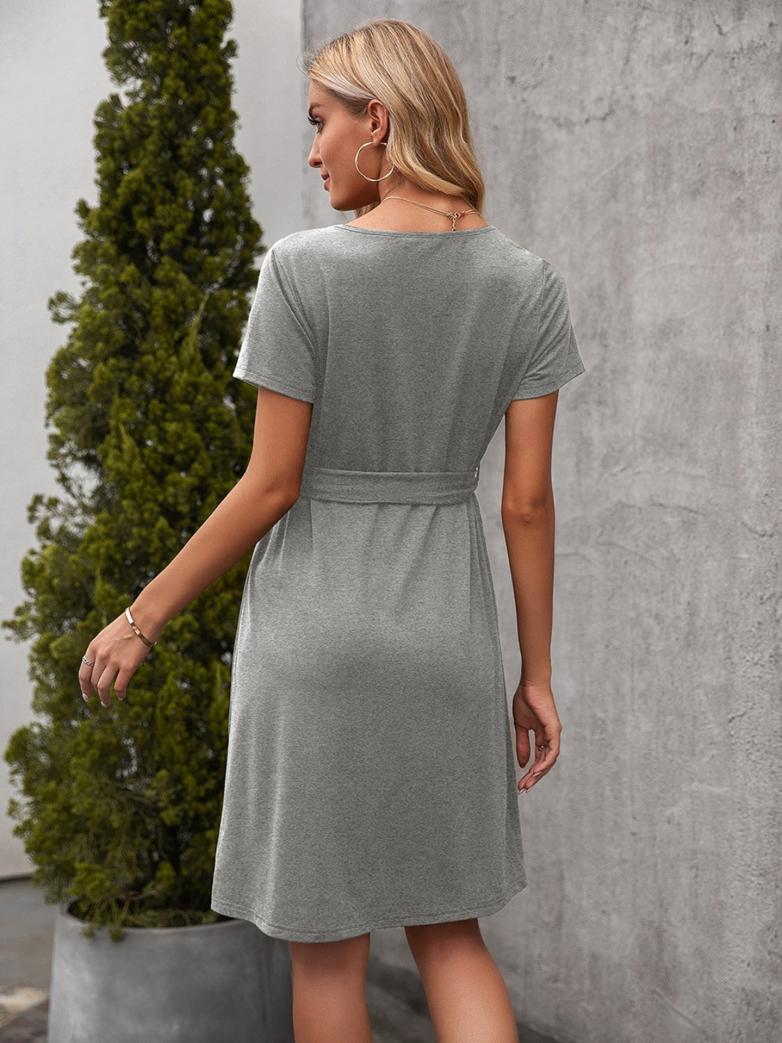 Ivy Lane Tied Notched Short Sleeve Dress