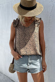 Perfee Leopard Frill Trim V-Neck Tank