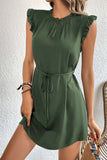 Perfee Ruffled Tie-Waist Keyhole Dress