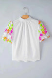 Sequin Flower Mock Neck Half Sleeve Blouse